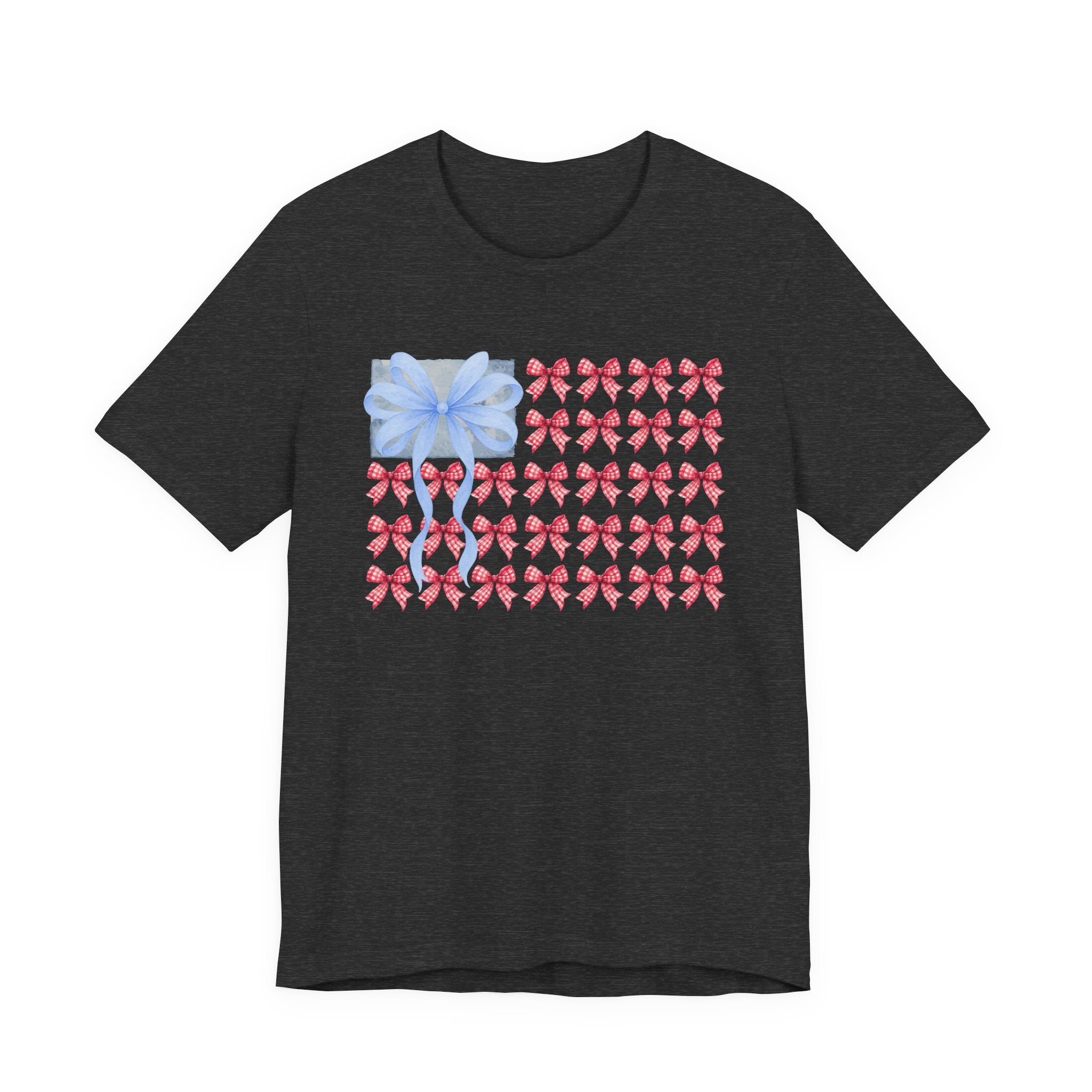 Bow Flag T-Shirt — Blue Gift Bow with Red Ribbon Stars Patriotic Cute Tee