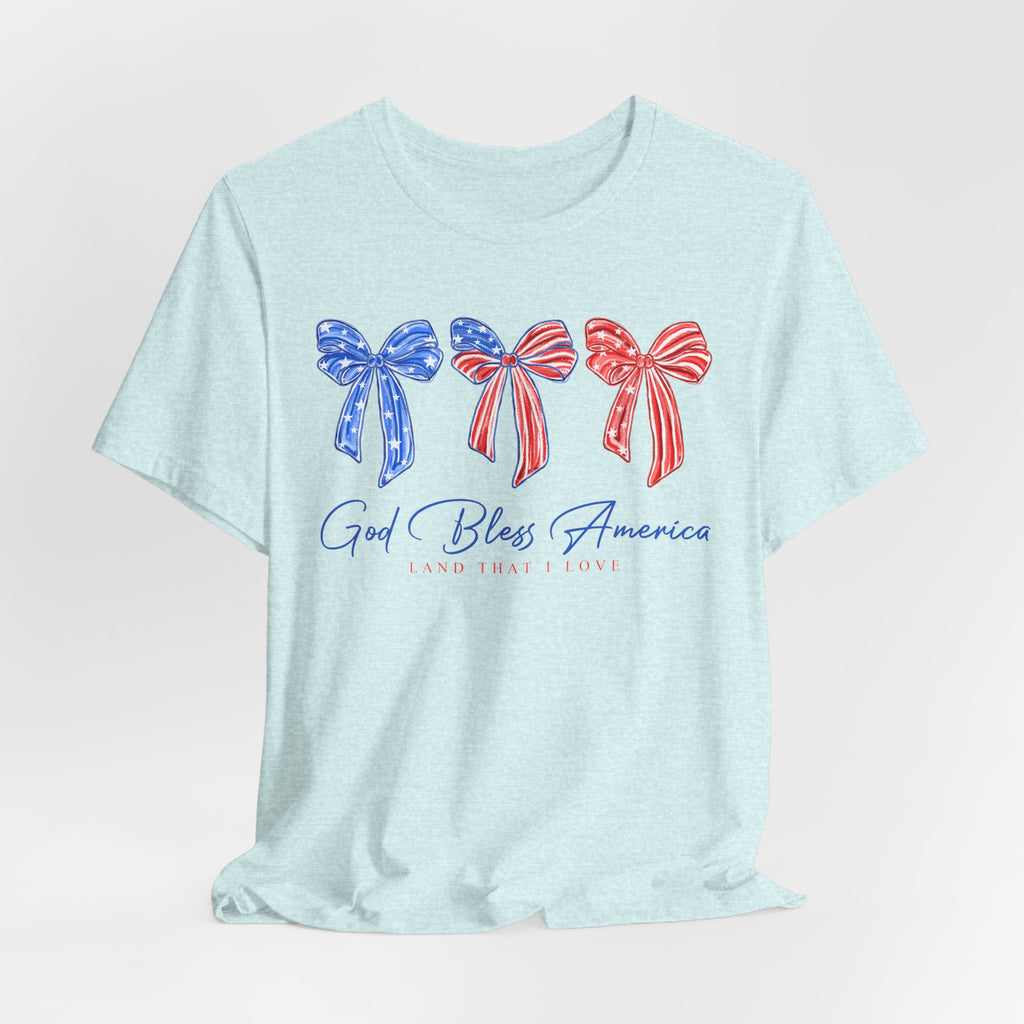 T-Shirt - God Bless America Patriotic Ribbon Bows Tee