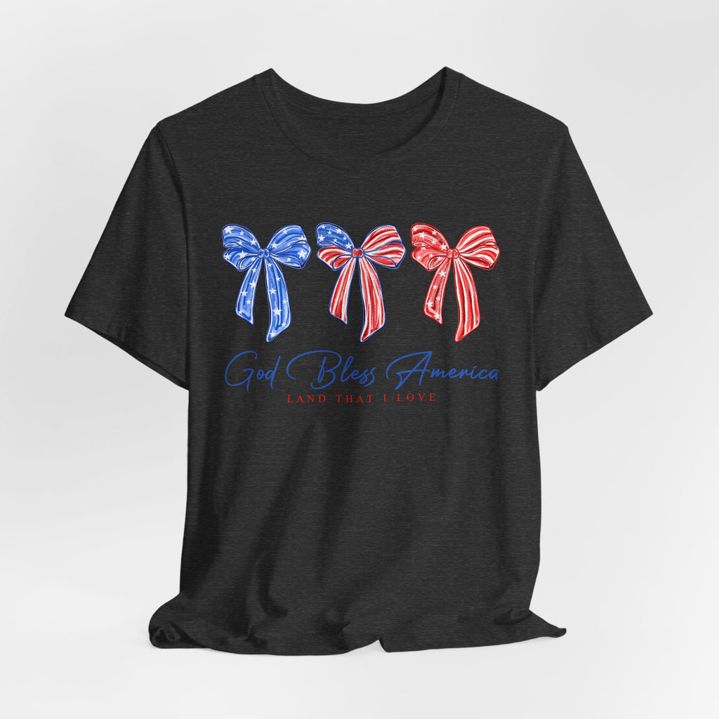 T-Shirt - God Bless America Patriotic Ribbon Bows Tee