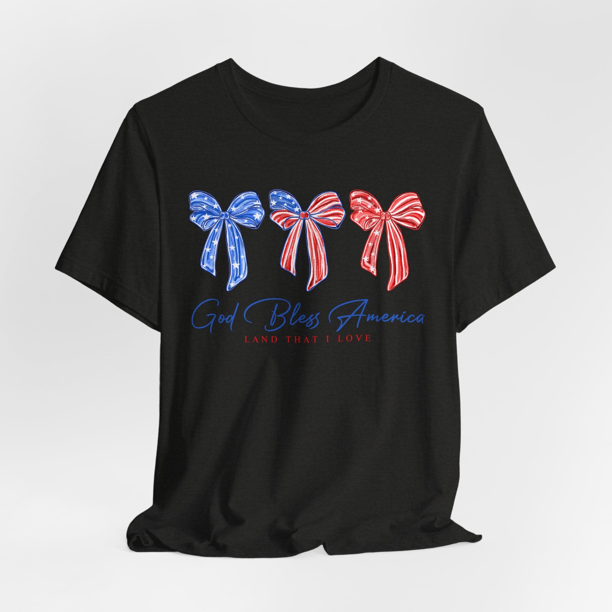T-Shirt - God Bless America Patriotic Ribbon Bows Tee