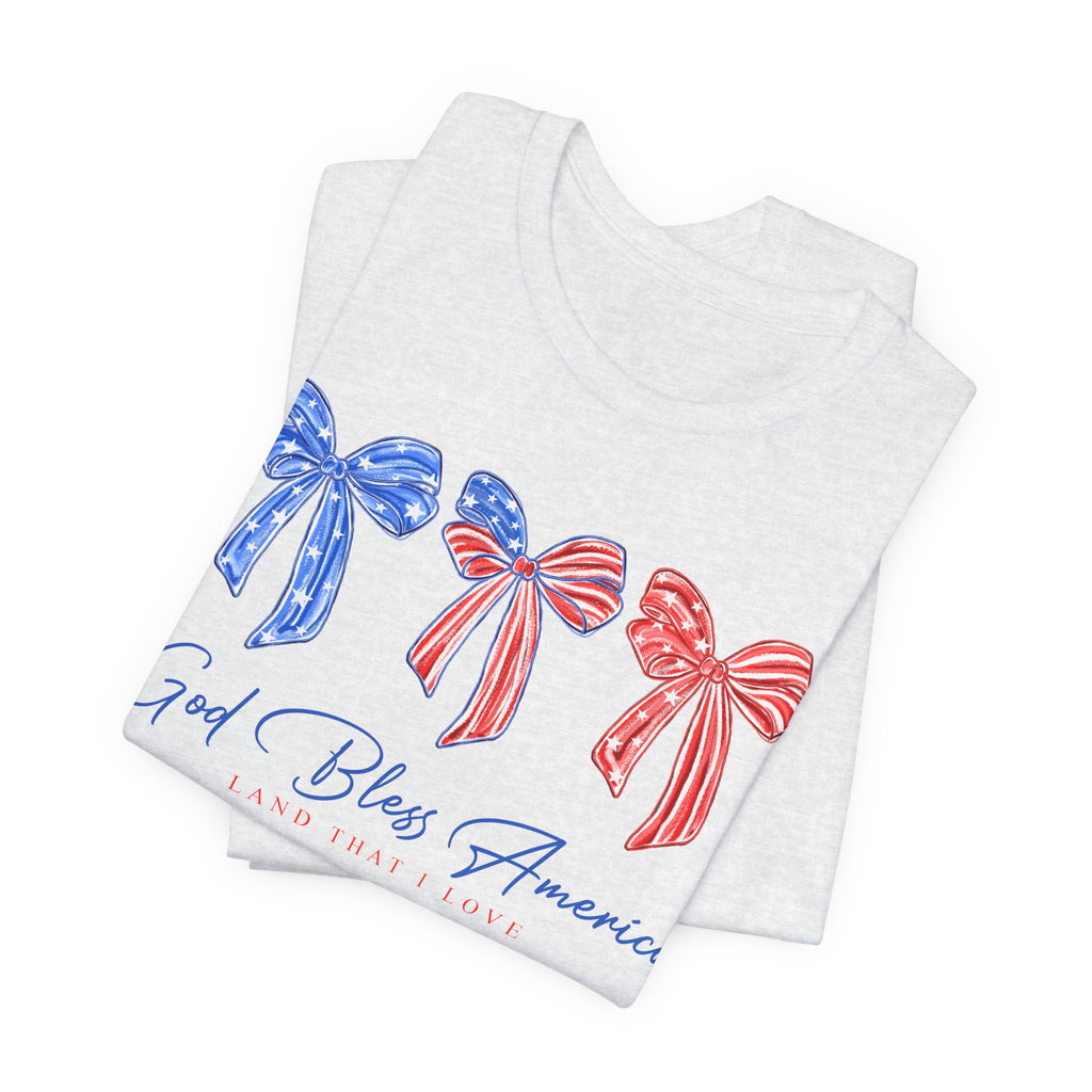 T-Shirt - God Bless America Patriotic Ribbon Bows Tee