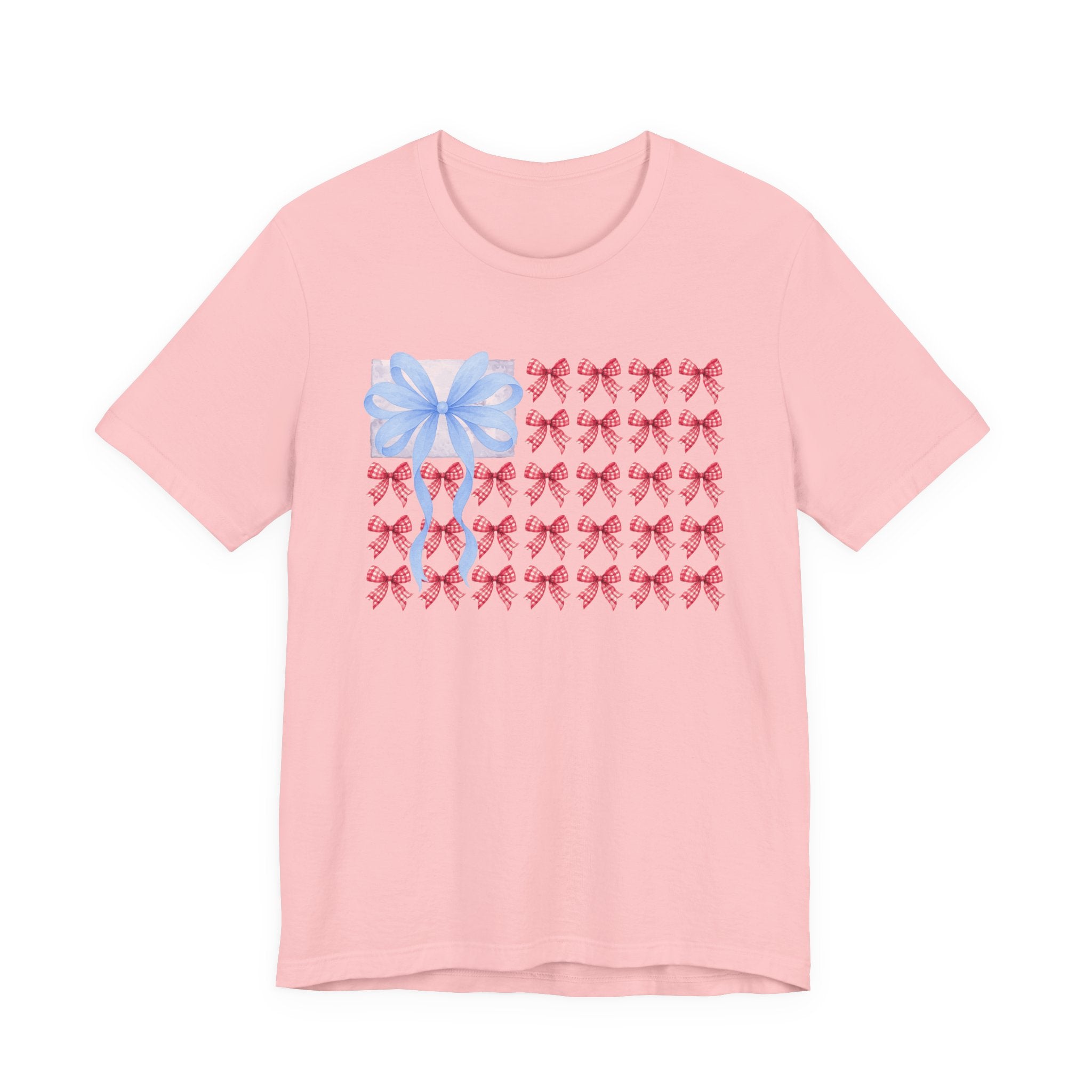 Bow Flag T-Shirt — Blue Gift Bow with Red Ribbon Stars Patriotic Cute Tee