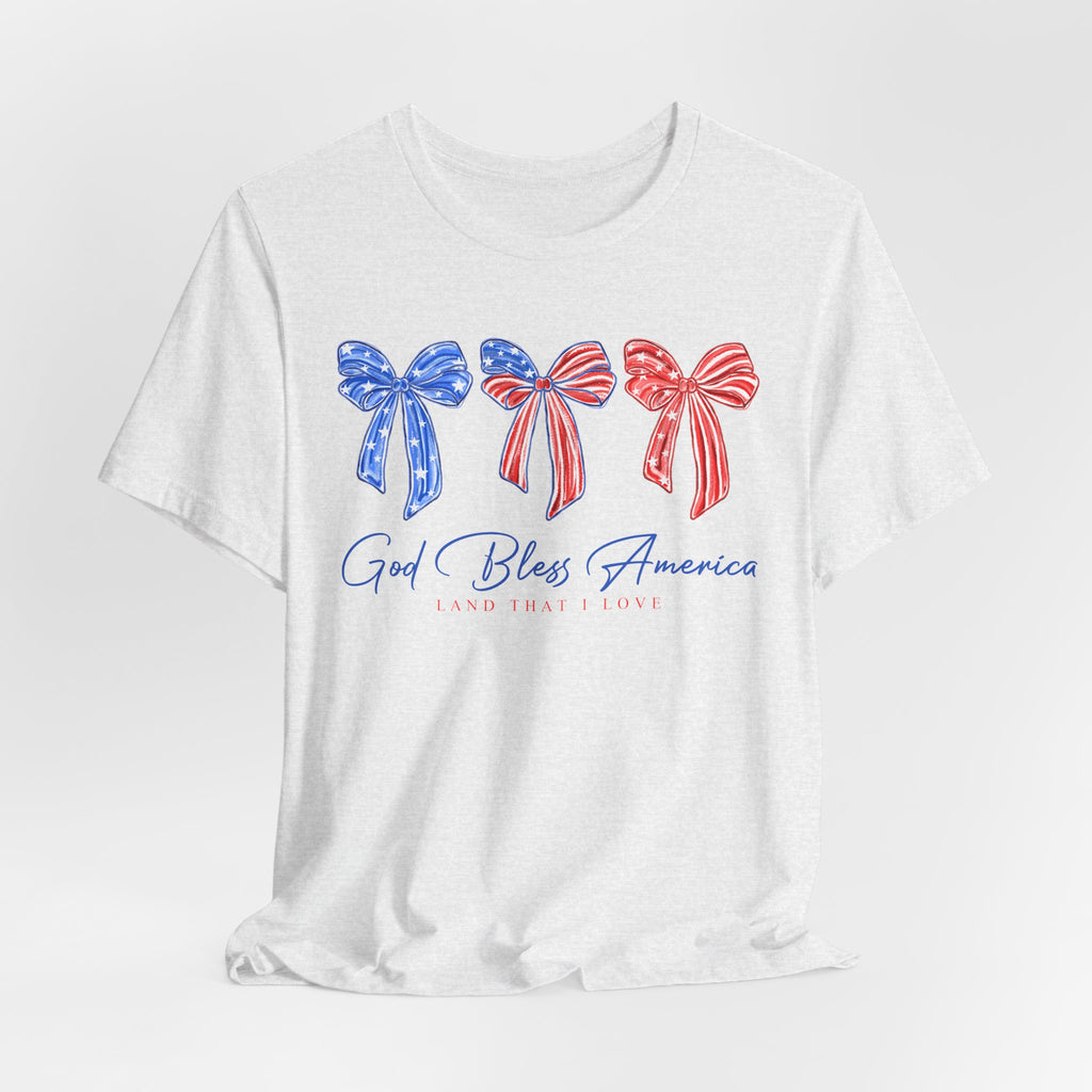 T-Shirt - God Bless America Patriotic Ribbon Bows Tee