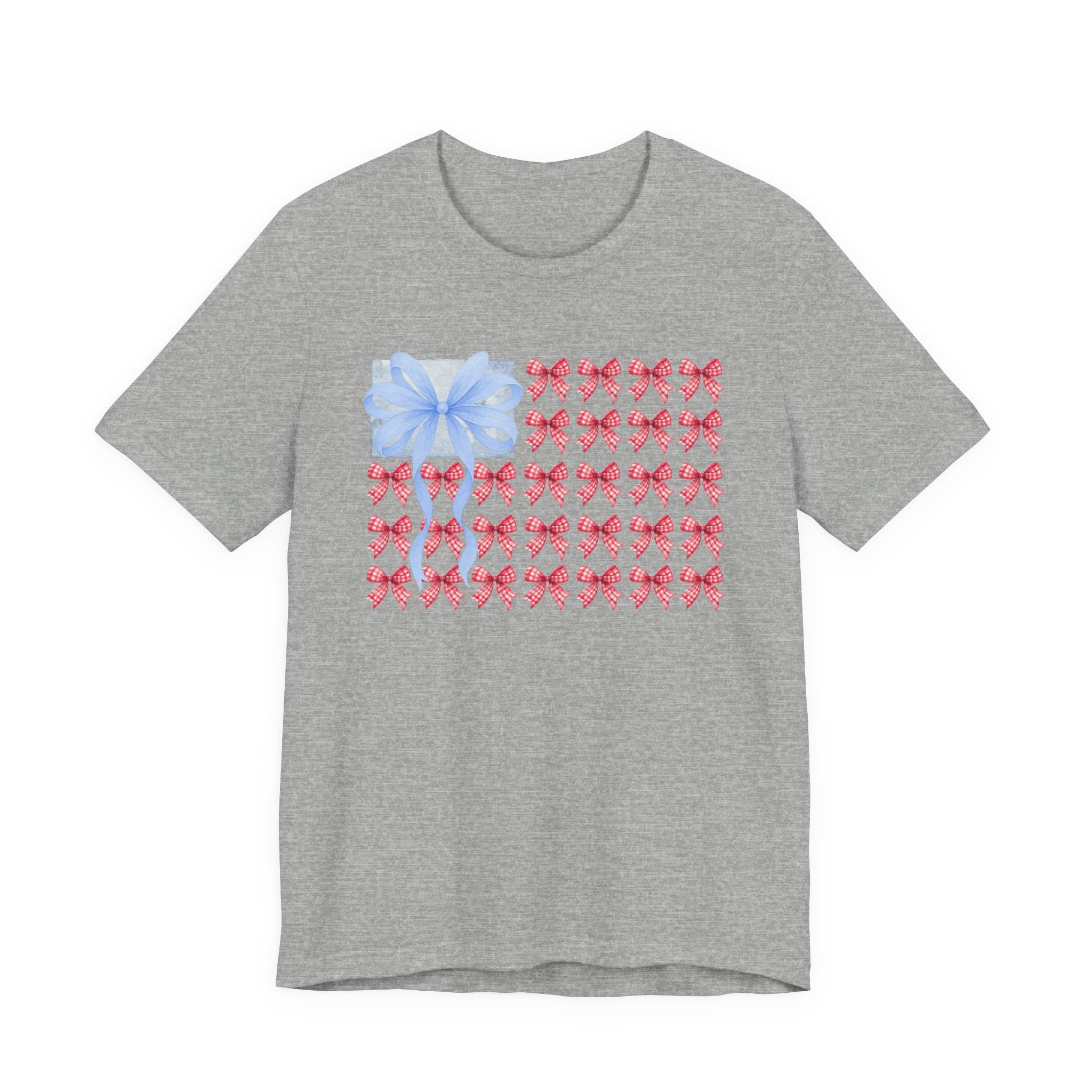 Bow Flag T-Shirt — Blue Gift Bow with Red Ribbon Stars Patriotic Cute Tee