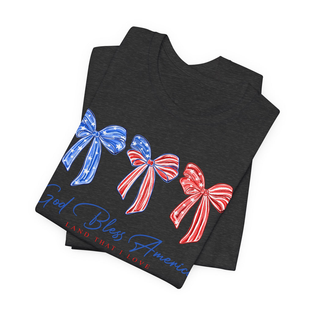 T-Shirt - God Bless America Patriotic Ribbon Bows Tee