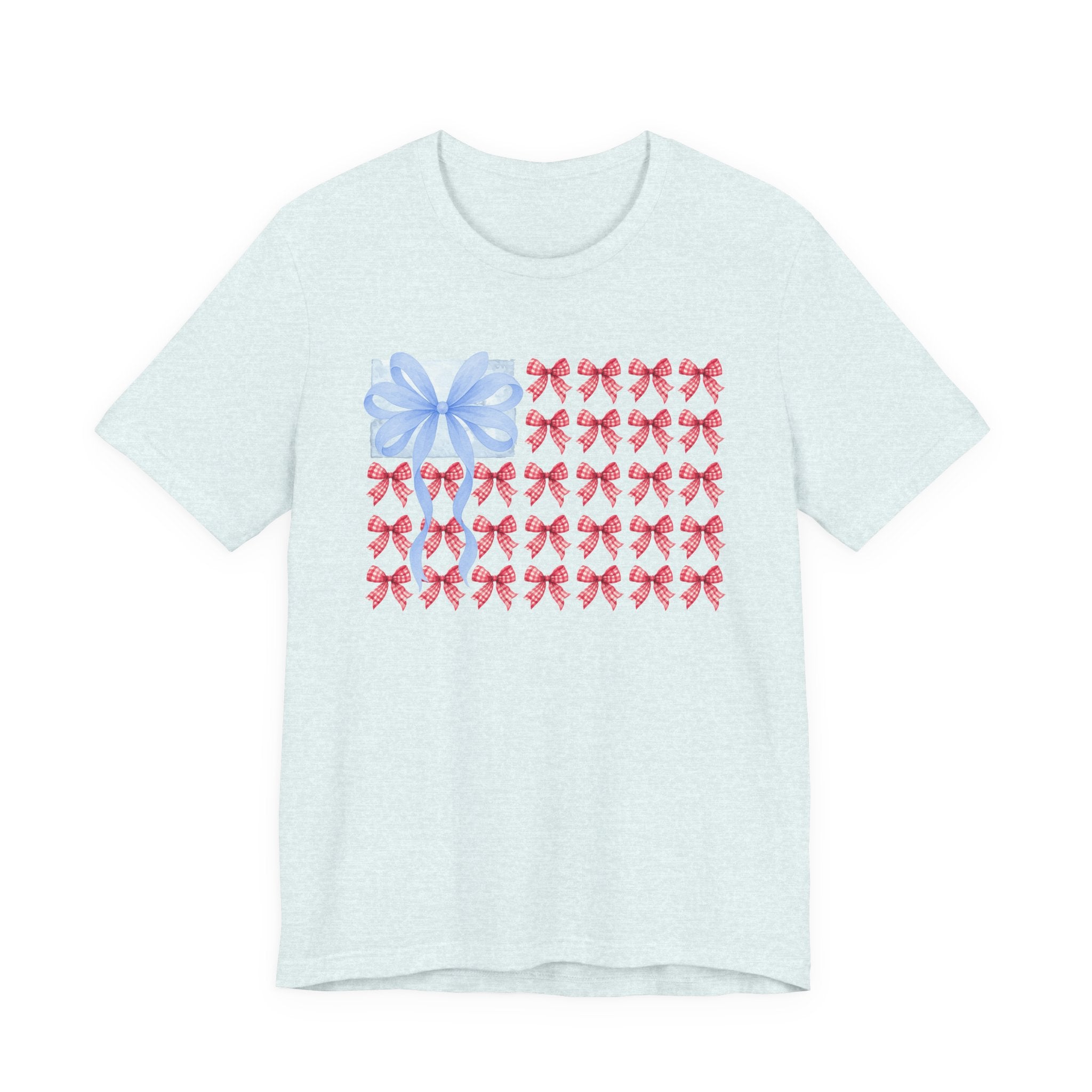 Bow Flag T-Shirt — Blue Gift Bow with Red Ribbon Stars Patriotic Cute Tee