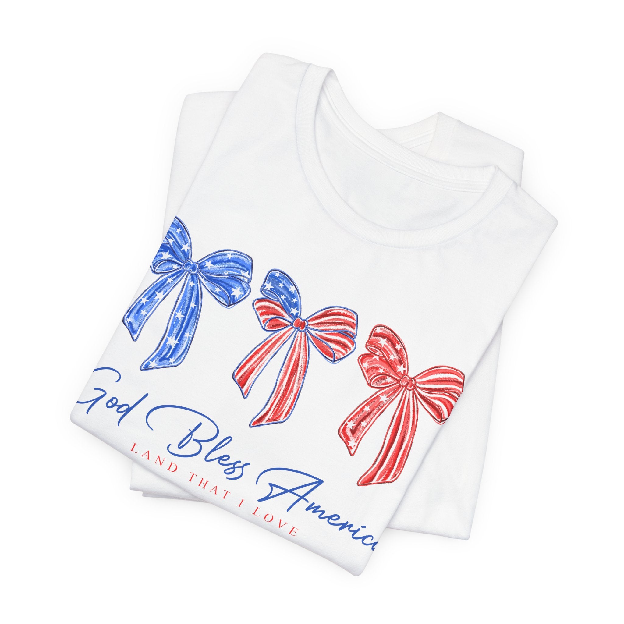 T-Shirt - God Bless America Patriotic Ribbon Bows Tee