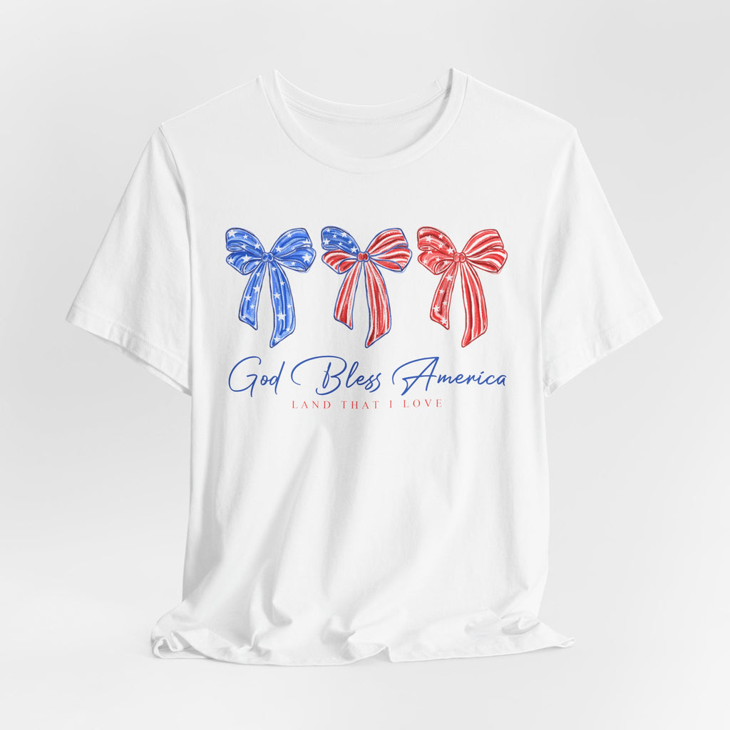 T-Shirt - God Bless America Patriotic Ribbon Bows Tee