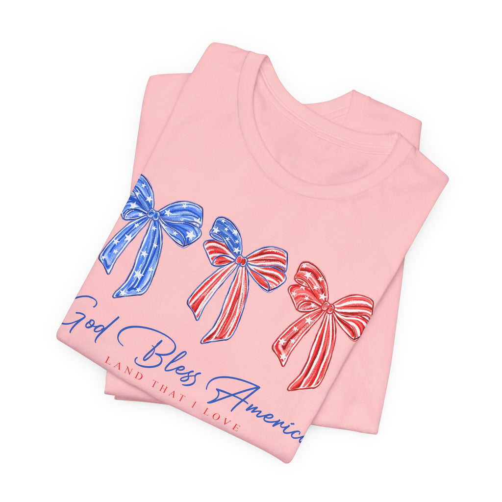 T-Shirt - God Bless America Patriotic Ribbon Bows Tee