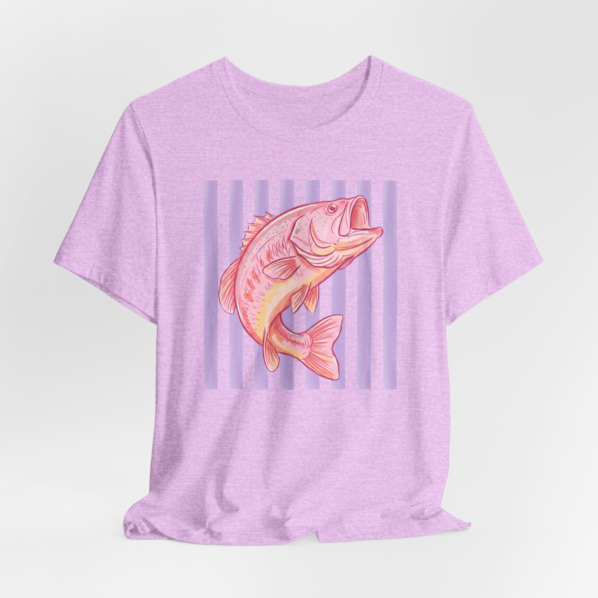 Pink Bass Fish Tee — Retro Striped Fishing T-Shirt