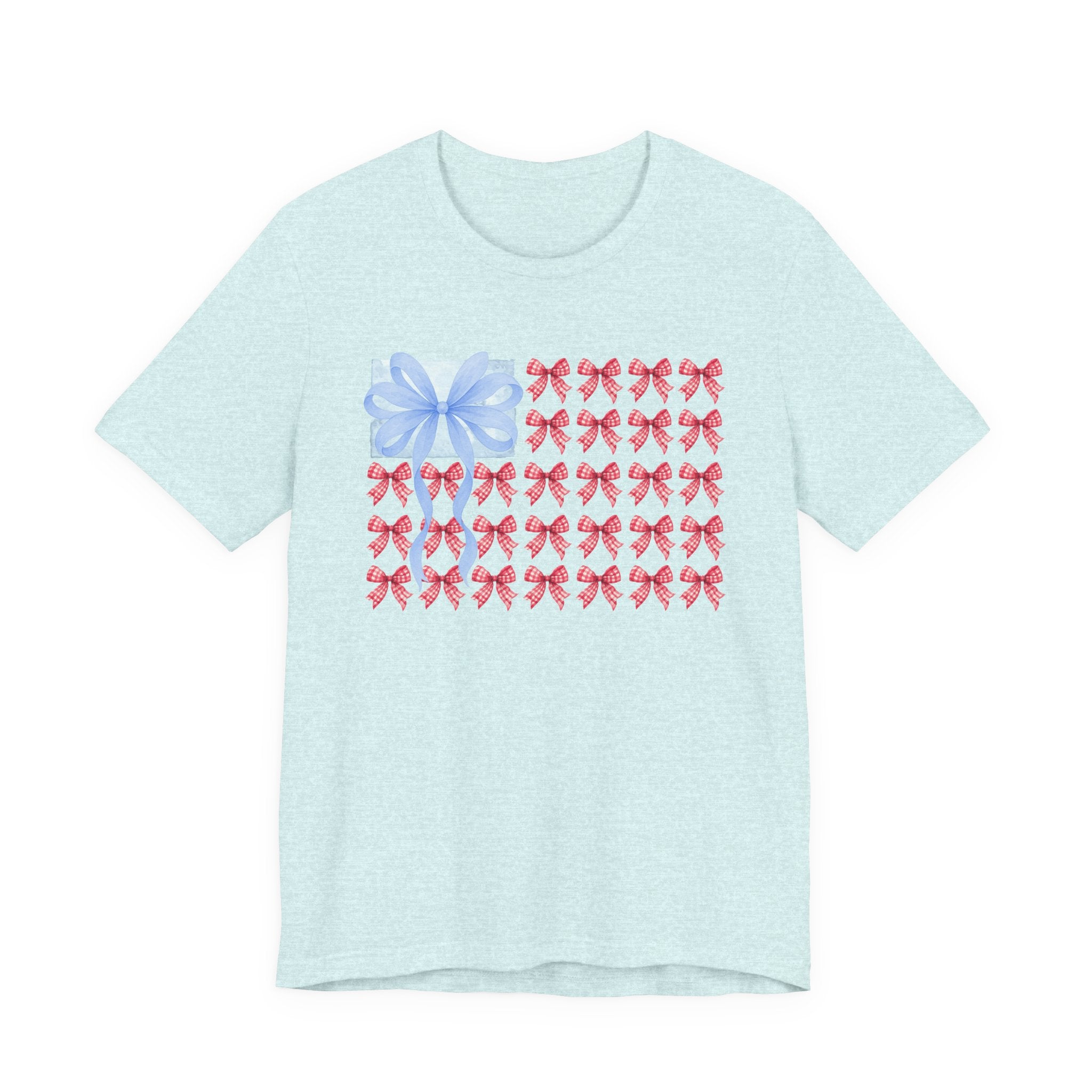 Bow Flag T-Shirt — Blue Gift Bow with Red Ribbon Stars Patriotic Cute Tee